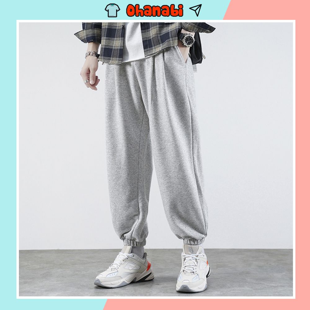 Quần jogger ống rộng unisex bo gấu dáng thể thao suông nam nữ nỉ cao cấp da cá bigsize thu đông basic OHANABI