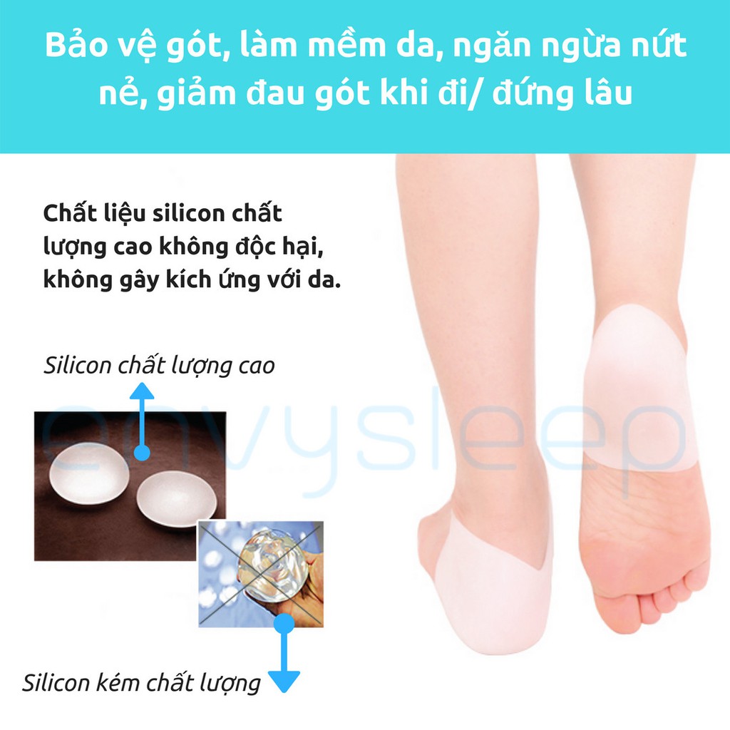 [SALE] - Bộ 2 cặp vớ silicon CHÍNH HÃNG ENVYSLEEP giảm đau gót khi mang giày, giảm nứt và chai gót chân, unisex