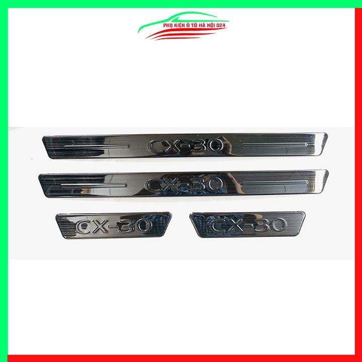 Ốp bậc cửa, nẹp bước chân trong ngoài Mazda CX30 CX-30 2021-2023 vân Titan chống trầy bảo vệ trang trí xe