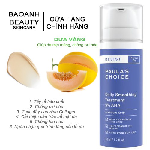 Dung dịch phục hồi làm mềm da 5% AHA Paula's Choice RESIST Daily Smoothing Treatment With 50ml