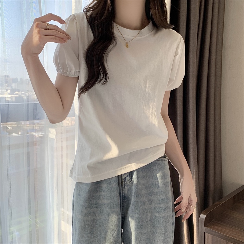 SUXI Áo Thun Tay Ngắn Phồng Màu Sắc Đơn Giản Thời Trang Mùa Hè