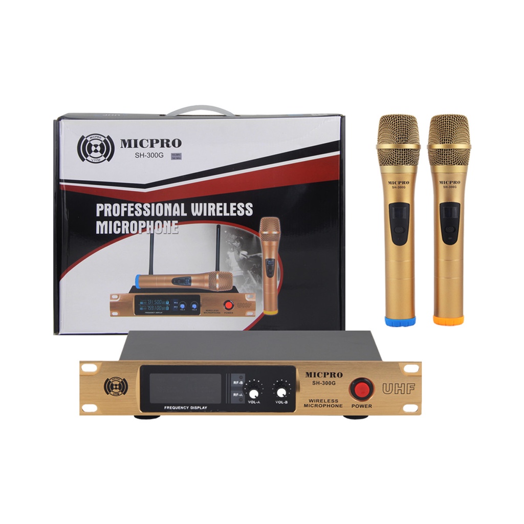 Micro Karaoke Không Dây - Mic Hát Karaoke Giá Rẻ, Bộ 2 Micro Không Dây Shure SH-300G Chống Nhiễu Chống Hú, Hút Âm Tốt