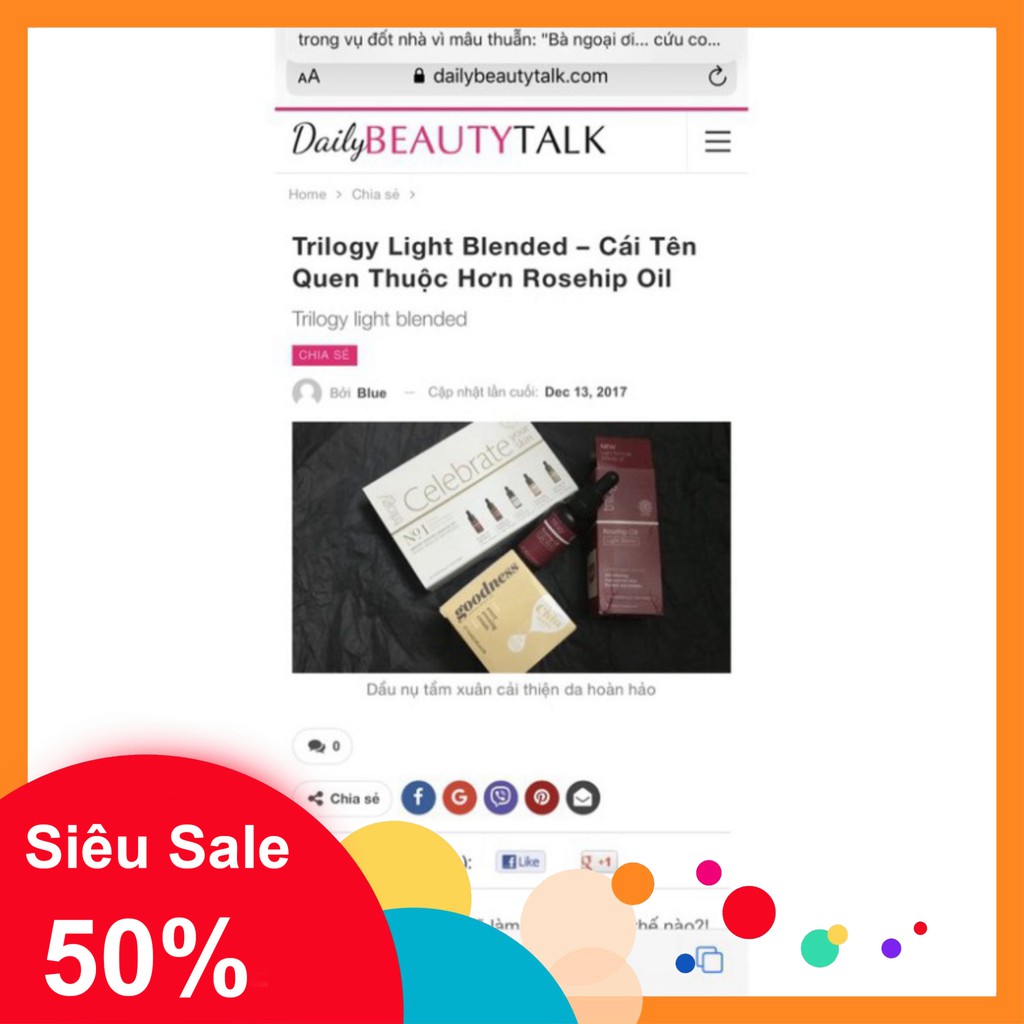 SALE KHÔ MÁU Trilogy rosehip oil Light blend tinh dầu tầm Xuân cho da nhạy cảm SALE KHÔ MÁU