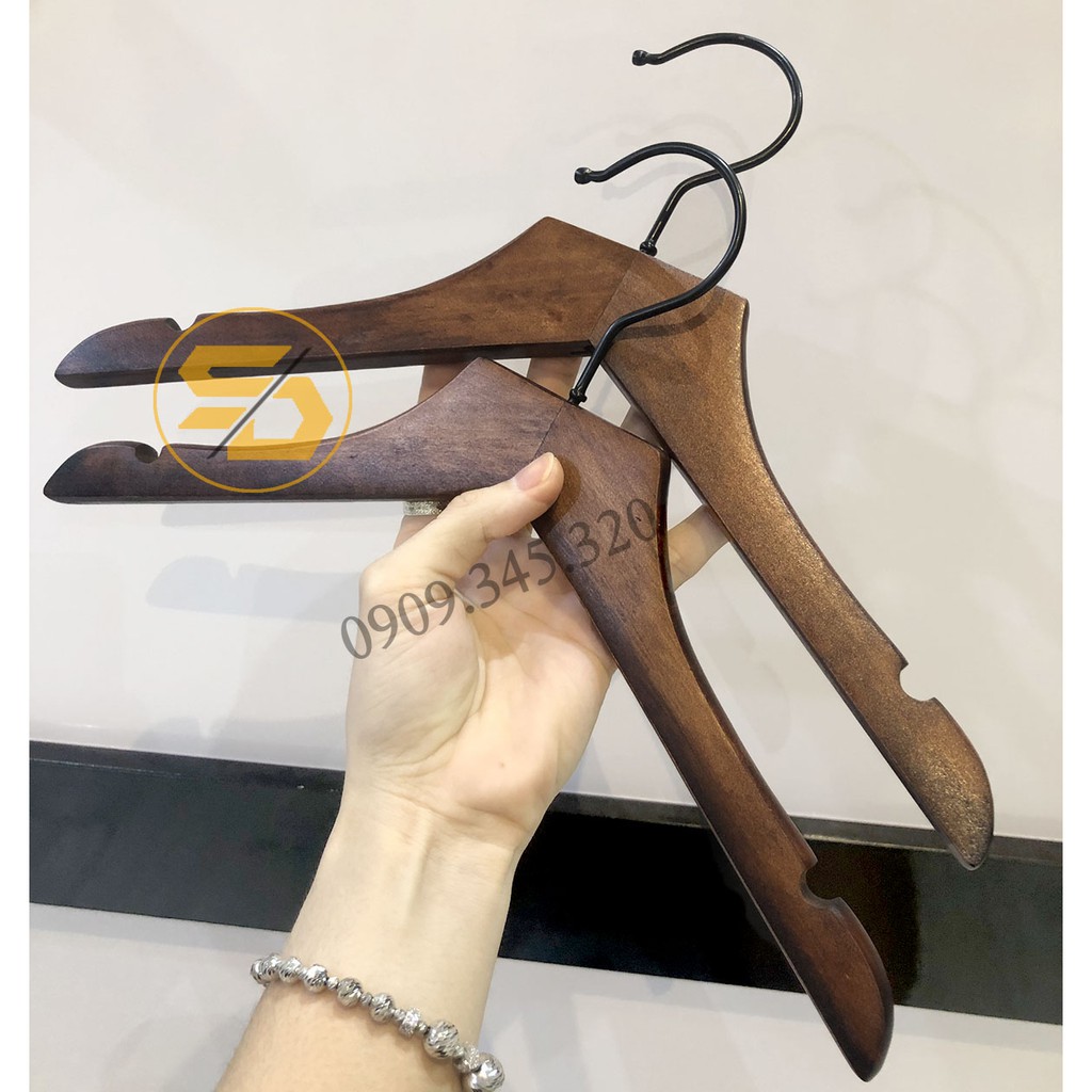 Bộ 10 Móc Gỗ Nâu Trơn Đầu Vuông, Móc Trẻ Em 30cm