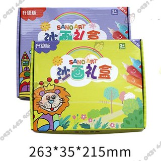 Tranh cát tô màu cho bé, bộ 12 màu cát 12 tranh kèm 2 lọ kim tuyến