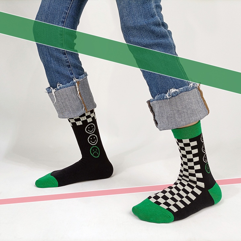 WAFNHA D236 Vớ Cotton Hình Mặt Cười Phong Cách Thể Tha