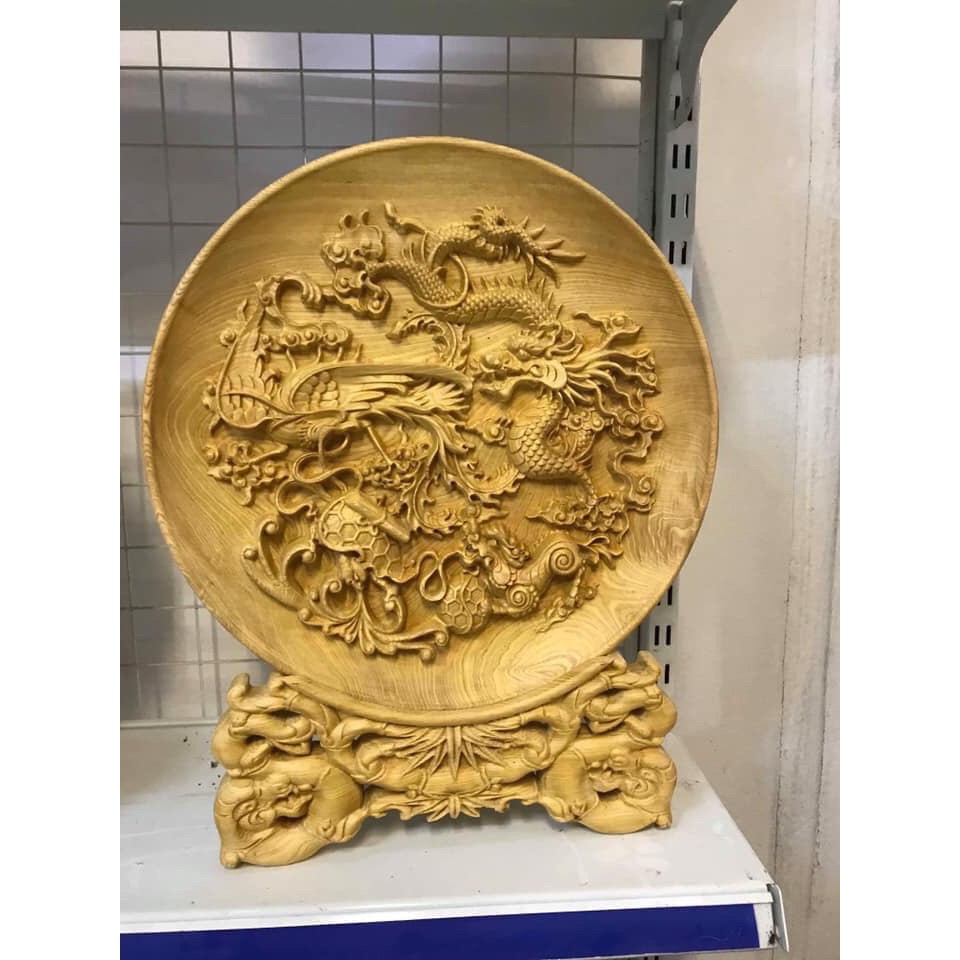 đĩa tứ linh gỗ pơmu