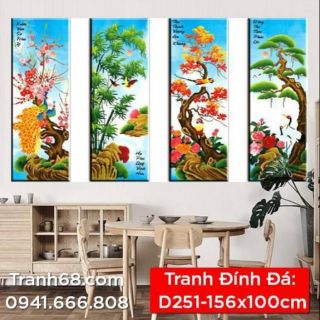 Tránh đính đá tứ quý tùng cúc trúc mai DF251