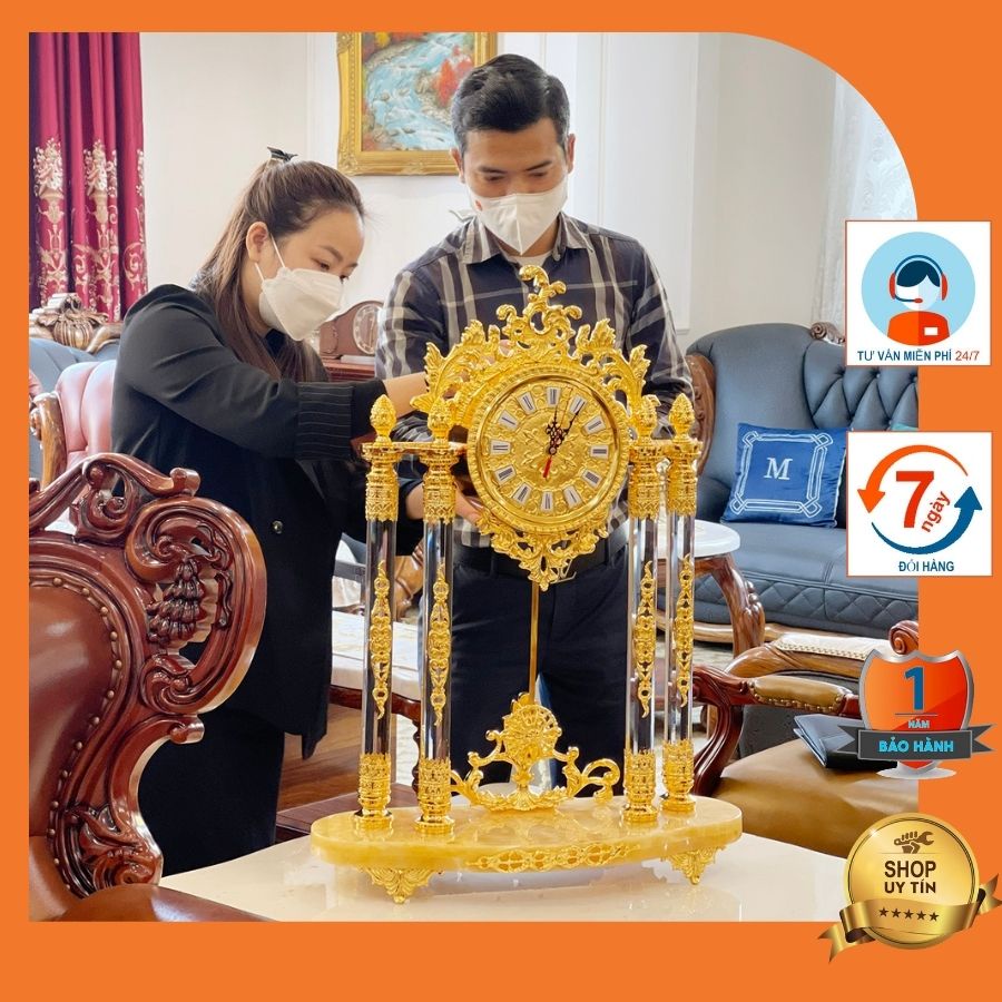 Đồng hồ để bàn tân cổ điển mạ vàng 24 (k) cao cấp trang trí phòng ngủ phòng khách đẹp– DHV2