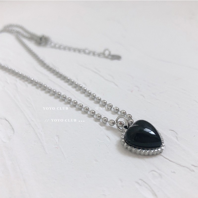 Dây Chuyền Mặt Hình Trái Tim Bằng Mã Não Kèm Dây Chất Liệu Thép Titan Cao Cấp Cho Nữ