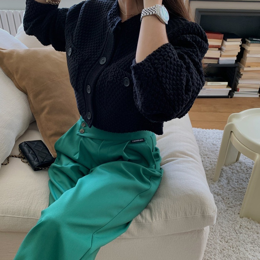 Áo cardigan Dệt Kim Cổ Tròn Phối Túi Thiết Kế Mới Thời Trang Dành Cho Mù