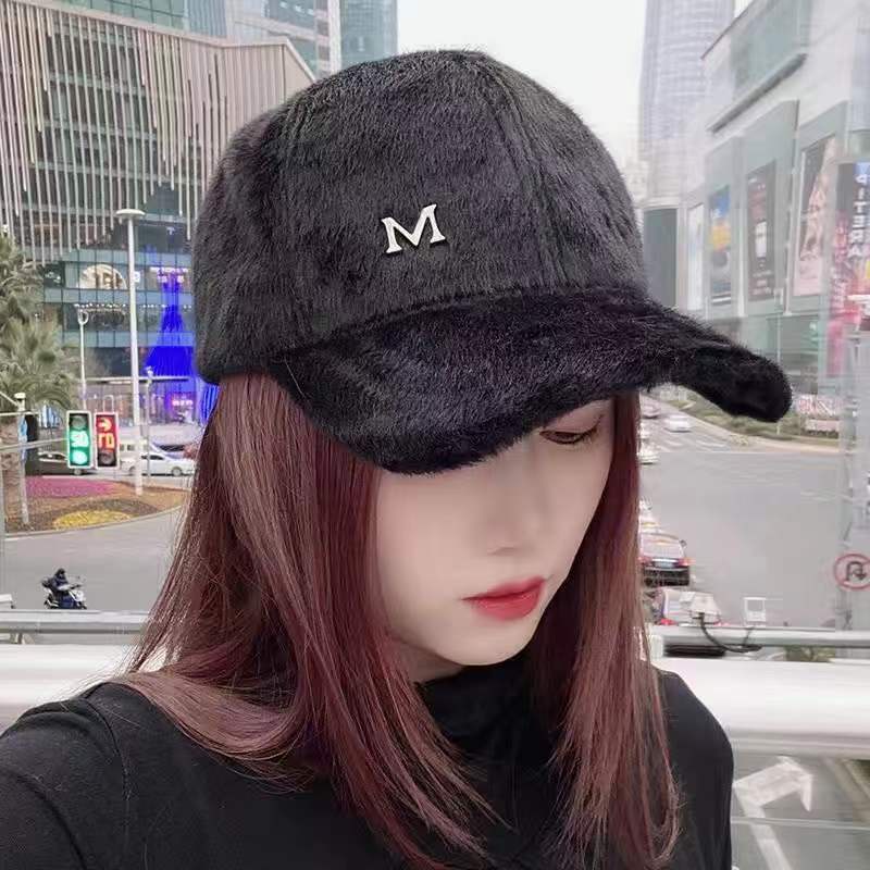 Mũ Lưỡi Trai Phối Lông Thỏ Dày Dặn Giữ Ấm Mùa Đông Phong Cách Đường Phố Hàn Quốc Thời Trang Cho Nữ