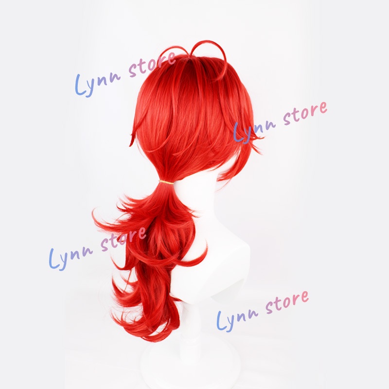 Genshin Impact Cosplay Diluc Ragnvindr Tóc giả Lớp đỏ Vi xoăn phồng Đảng lễ hội Con trai của một nhà quý tộc của nhà máy rượu bình minh