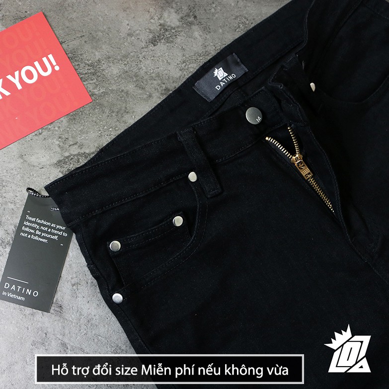 [Mã SKAMAP6 giảm 8% TỐI ĐA 50K đơn250K] Quần jean nam DATINO đen rách gối form Skinny co giãn ống khóa Zipper, bền màu | BigBuy360 - bigbuy360.vn