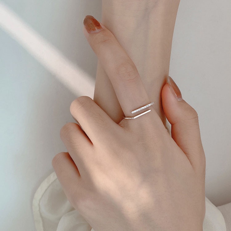 S925 Silver Diamond geometric opening ring female personality minority ring