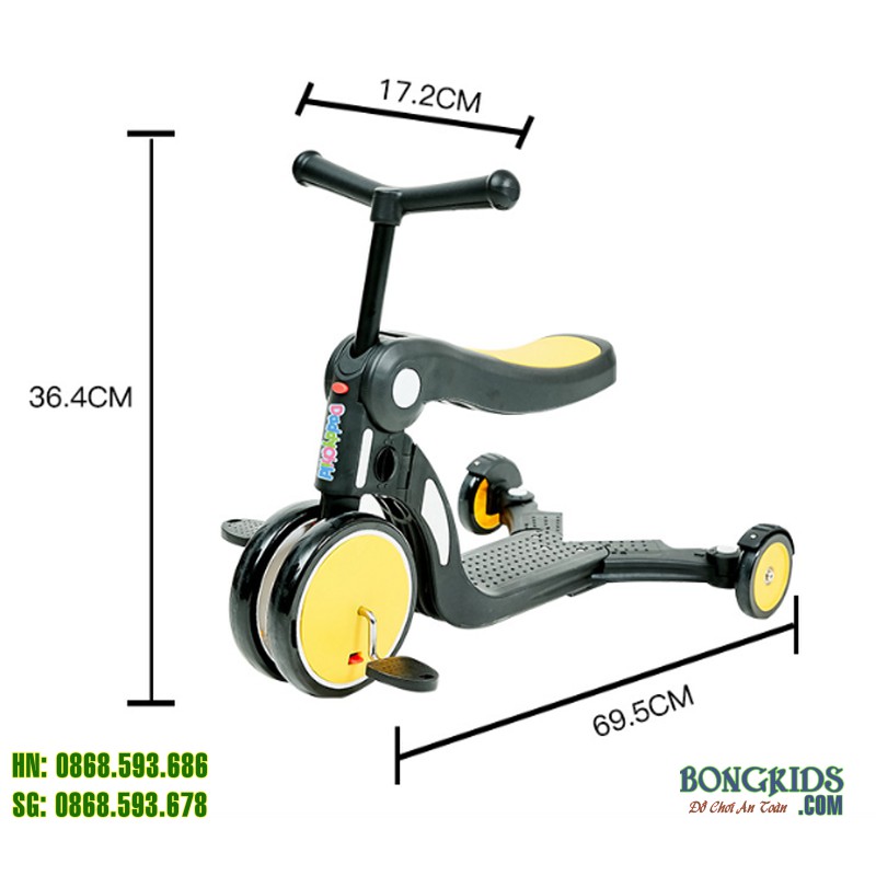 Xe chòi chân kiêm Scooter, đạp 3 bánh 5 in 1 Unibaby DGN5-2 cho bé 2-8 tuổi, nhiều màu