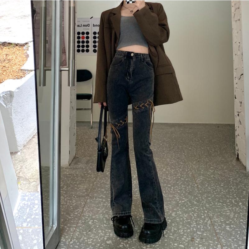 Quần jeans dài ống loe thời trang dành cho nữ