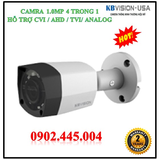 Camera quan sát 1.0MP KBVISION KX-1011S4, 4 trong 1 (CVI/ TVI/ AHD/ ANALOG), hàng chính hãng