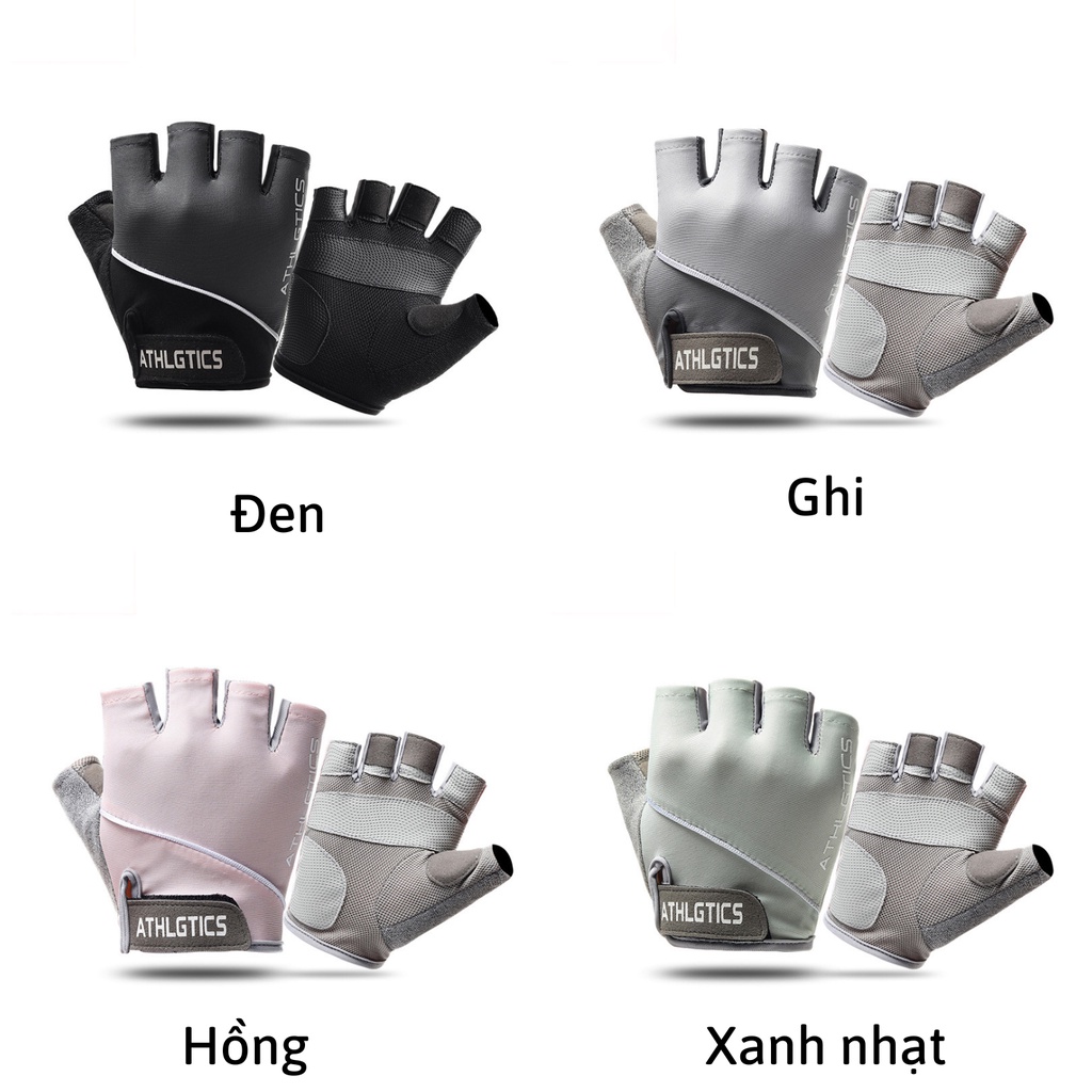Găng tay tập gym nam nữ xỏ ngón ATHLETICS, bao tay gym thể thao, tập tạ, đu xà GT02