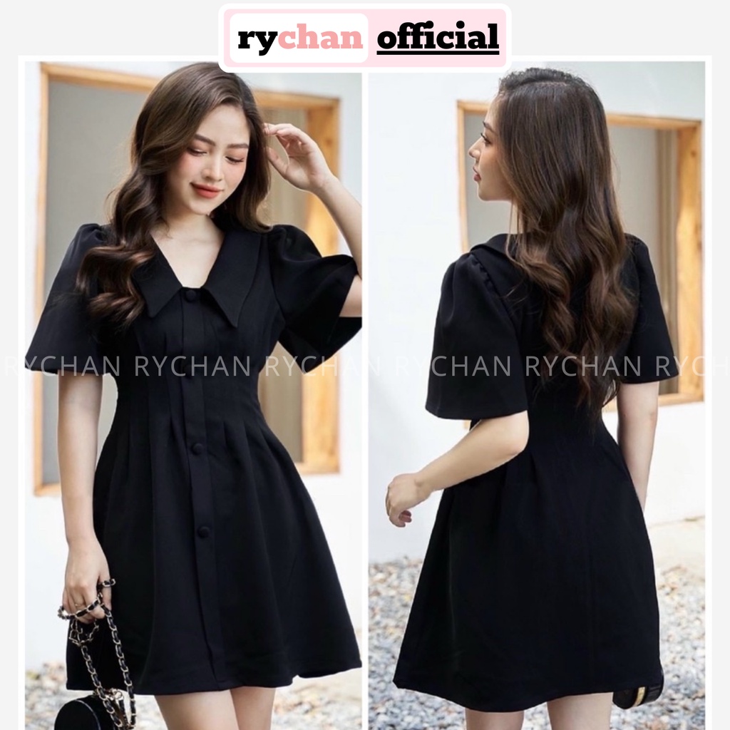 Đầm Váy Nữ Form Ngắn Cổ Vest Xếp Li Eo Nút Trước Cực Tôn Dáng, Đầm Nữ Đi Chơi Cực Thanh Lịch Hot Hit Màu Đen - DX9865
