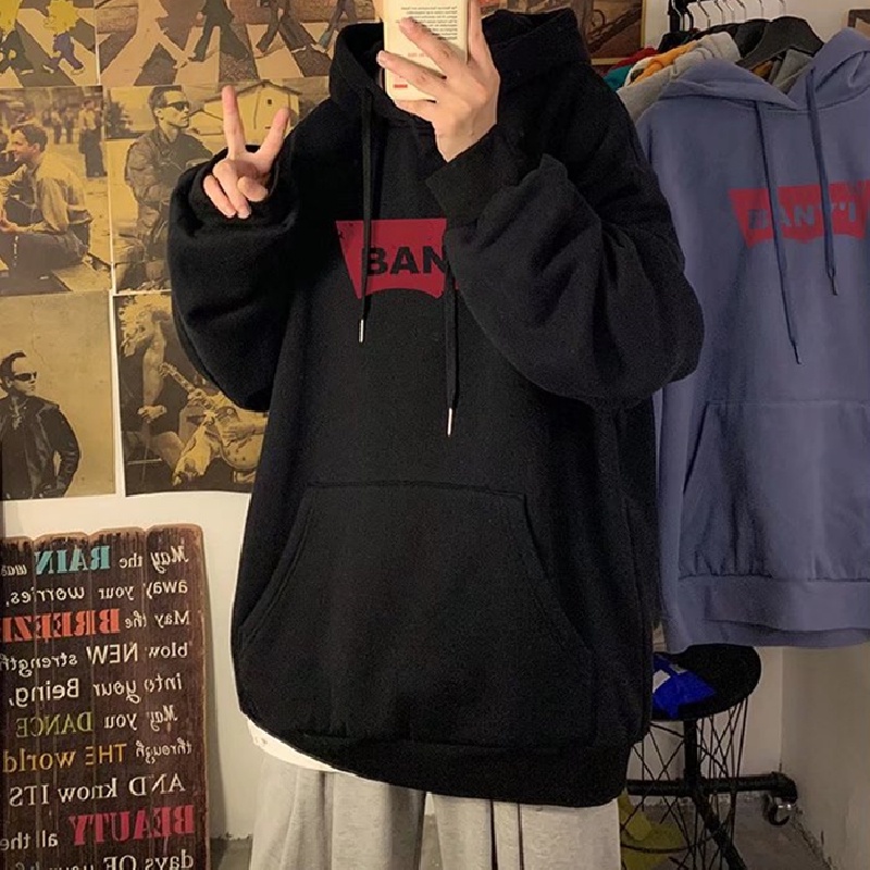 Áo hoodie Thể Thao Dáng Rộng In Chữ Phong Cách Hip Hop Đường Phố Nhật Bản Thời Trang Mùa Đông Cho Nam Cỡ Lớn M-5XL