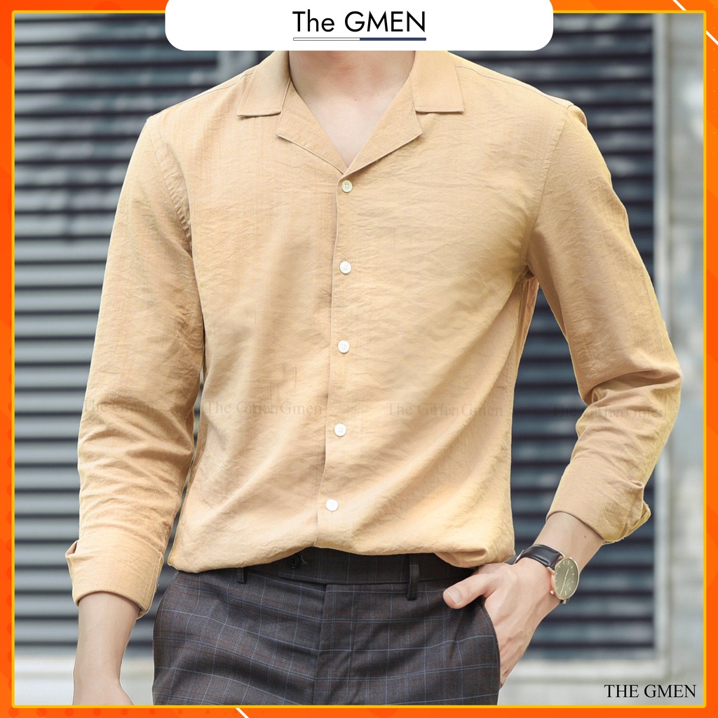 Áo sơ mi Cuban Collar nam dài tay The GMEN  thiết kế cổ vest, chất vải linen mềm mại