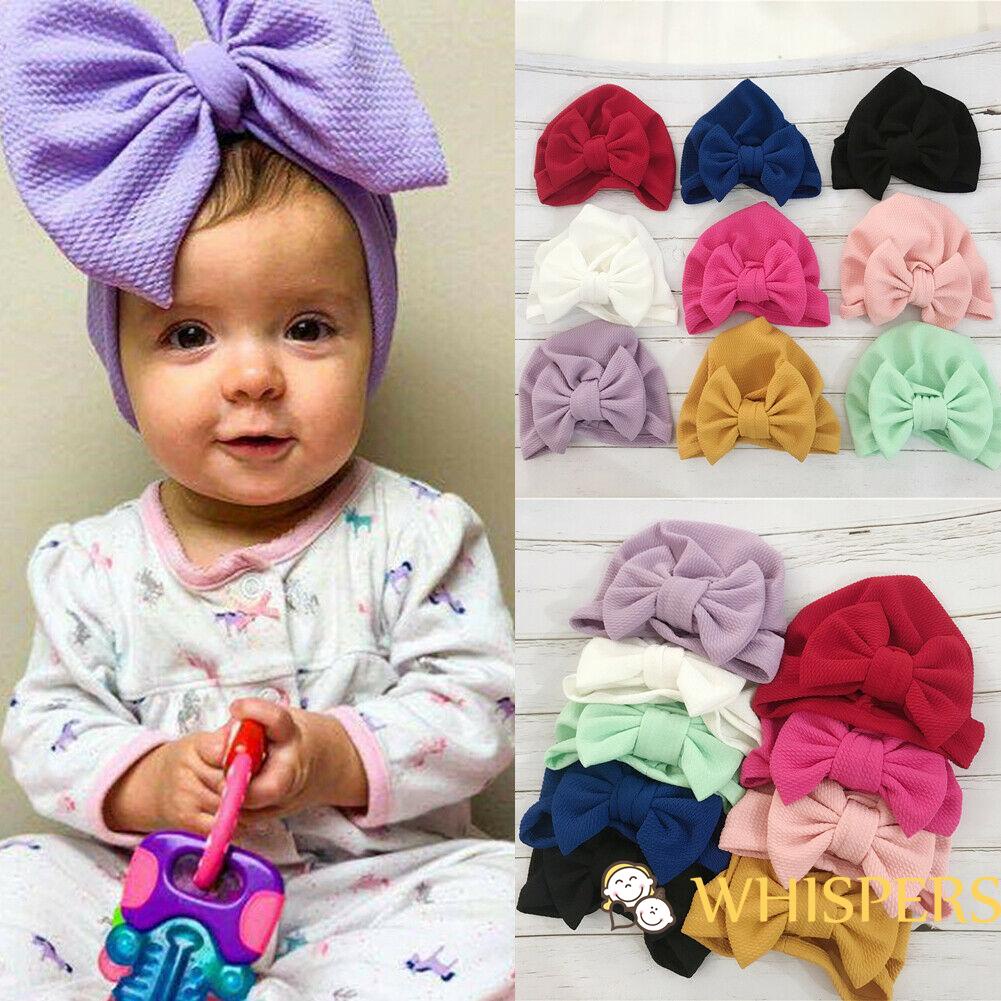 Mũ beanie cotton pha màu trơn đính nơ dễ thương cho bé gái