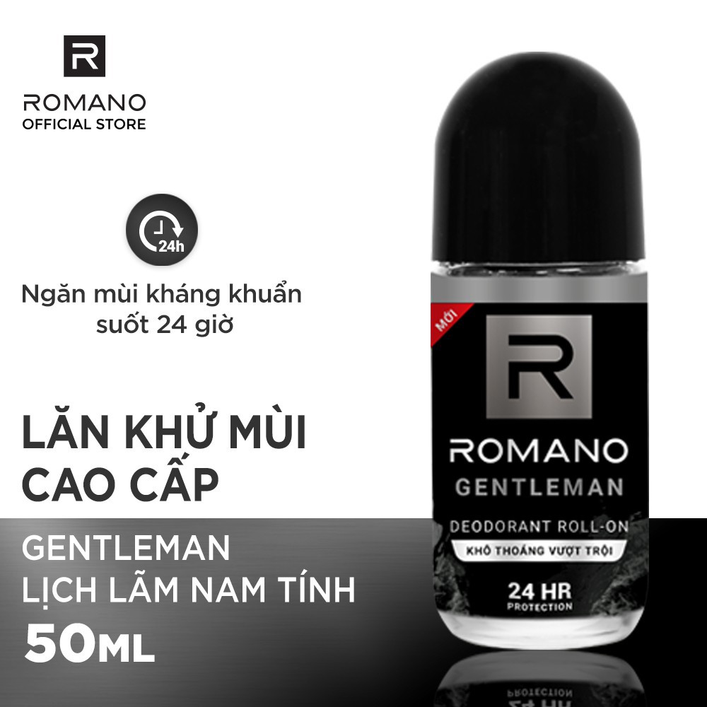 Lăn khử mùi Romano kháng khuẩn &amp; khô thoáng cả ngày 50ml ttshop