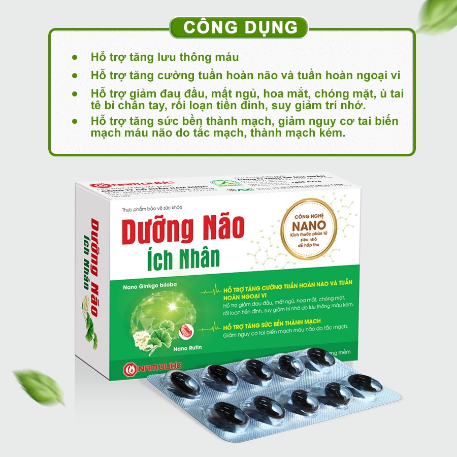 Combo 3 hộp viên uống Dưỡng Não Ích Nhân tăng cường lưu thông máu, giảm đau đầu mất ngủ, rối l