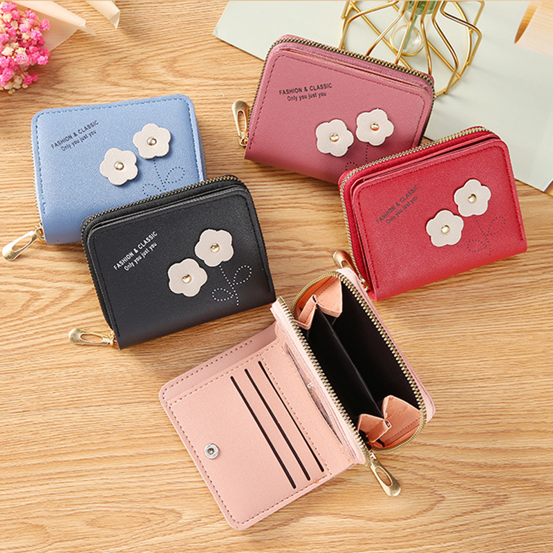 Women Mini Handheld Purse Pretty PU Leather Multiple Compartments Short Small Wallet Bag