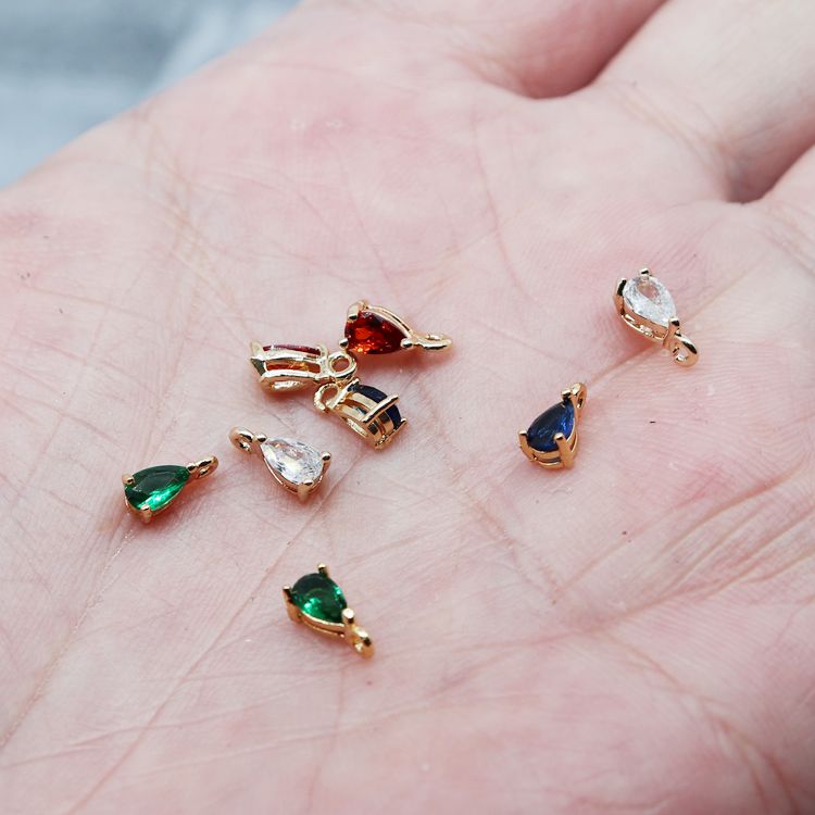 Phụ Kiện Trang Sức Vòng Tay diy Mạ Vàng 18K Hình Giọt Nước Đính Đá Zircon