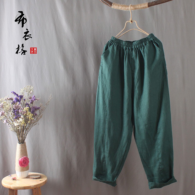 Quần dài nữ trung niên lưng thun vải Linen trơn cao cấp - Quần Linen Nữ Dài Lưng Thun Form Rộng - Thời Trang Phong Cách