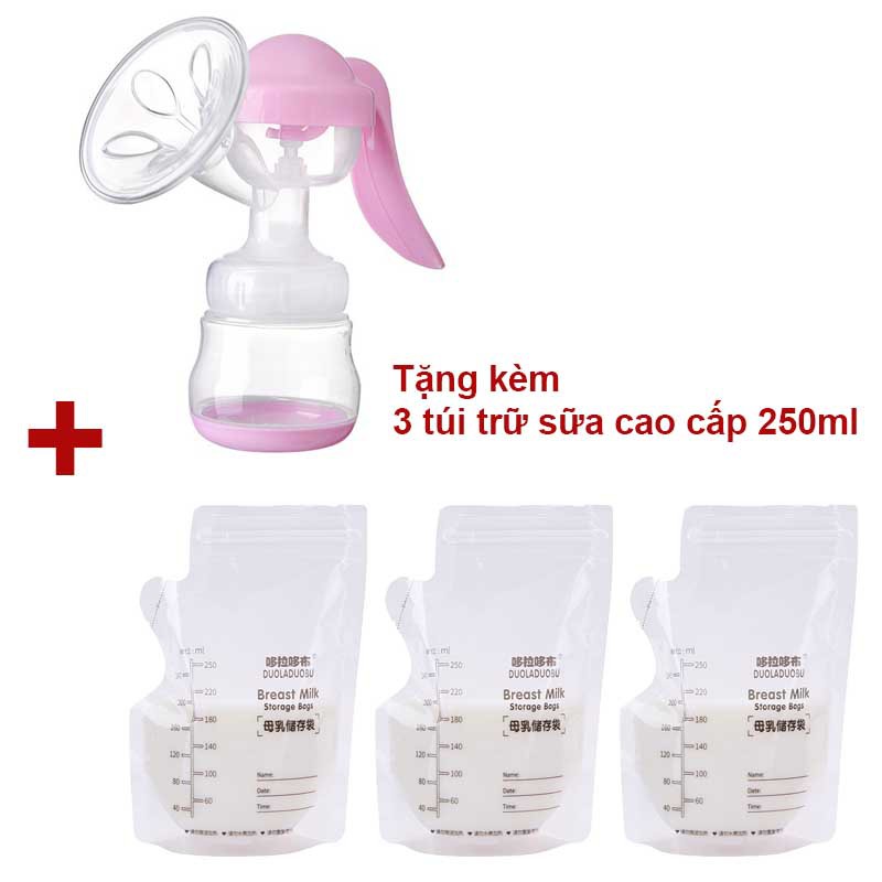 (CHỌN MÀU - Tặng 3 Túi Trữ Sữa 250ml) Máy Hút Sữa Bằng Tay Manual Breast Pump