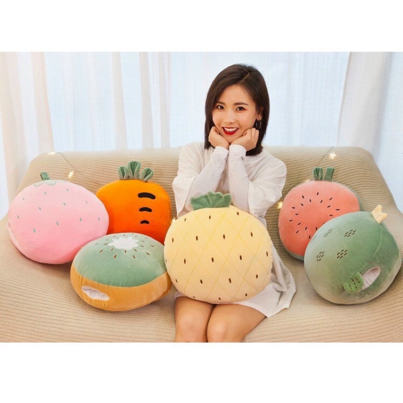 Bộ chăn gối kèm tựa lưng 3 in 1 cho văn phòng hình hoa quả siêu cute ( chăn 160*110)