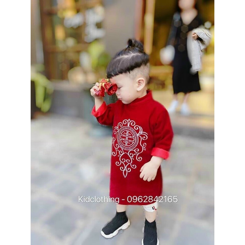 áo dài nhung thêu cao cấp cho bé trai 9-18kg