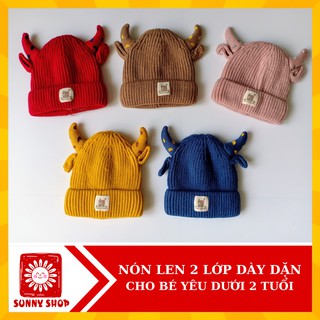 Nón len dày dặn 2 lớp dành cho bé dưới 2 tuổi/ Mũ len thu đông mẫu sừng đáng yêu (được chọn mẫu)