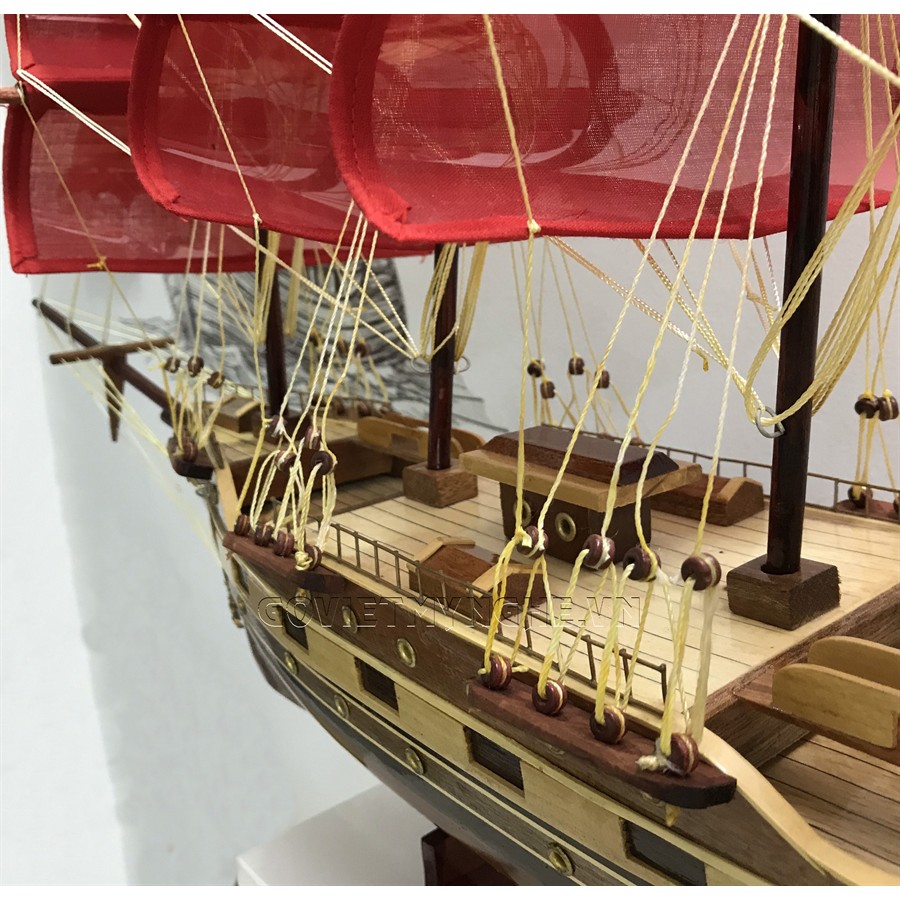 Mô hình thuyền gỗ thuyền trang trí tàu chở hàng France II - Thân dài 60cm - Buồm vải đỏ - Gỗ tràm bông vàng tự nhiên | BigBuy360 - bigbuy360.vn