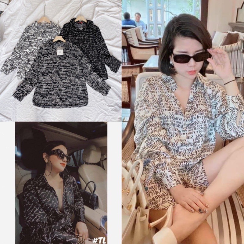 sơ mi chữ hoạ tiết siêu hót