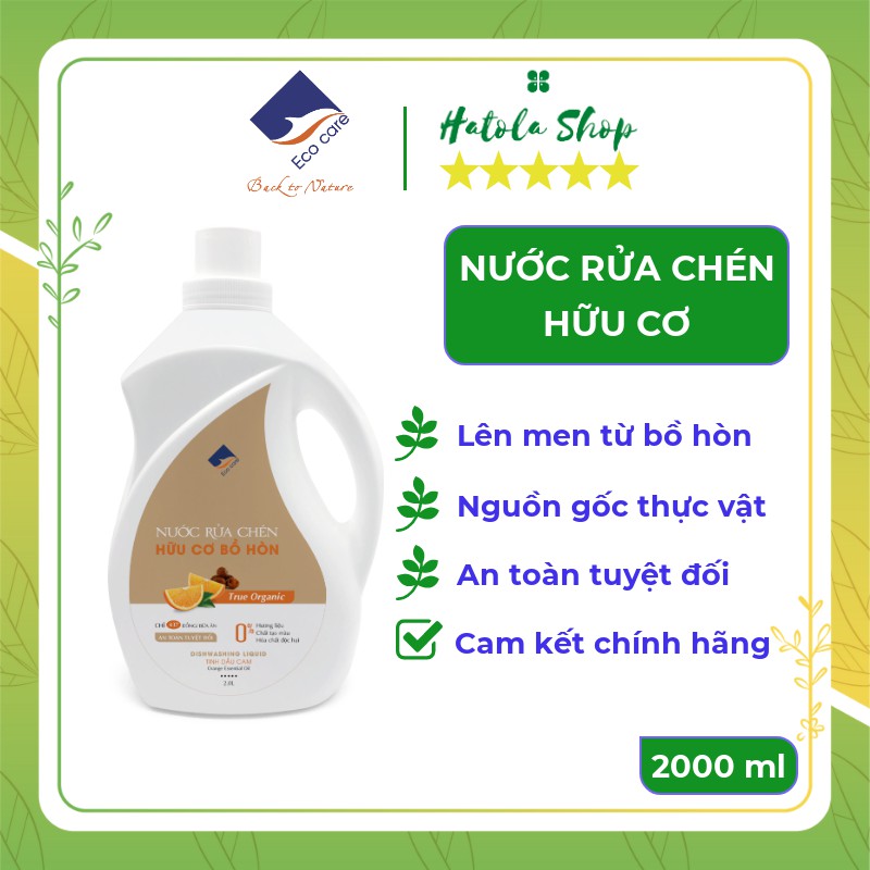 Nước rửa chén hữu cơ Bồ hòn Ecocare 2000ml, Nước rửa bát hữu cơ tinh dầu tự nhiên