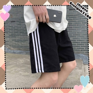Q006 Quần đùi đen nam nữ ba vạch ống rộng cạp chun dây rút ulzzang, quần short thun co giãn thể thao phong cách