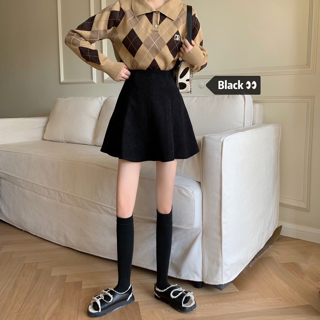 Chân váy chữ A SUXI cạp cao màu trơn đơn giản phong cách Hàn Quốc