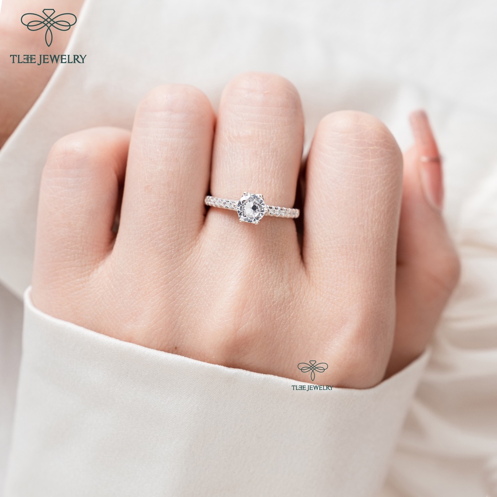 Nhẫn bạc nữ TLEE chấu đá cao viền đá bằng sang trọng TleeJewelry A0191