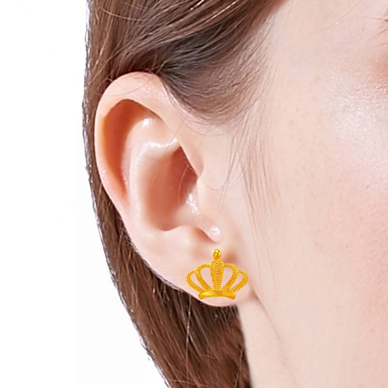 Bông Tai Mạ Vàng 24K Hình Vương Miện Thời Trang