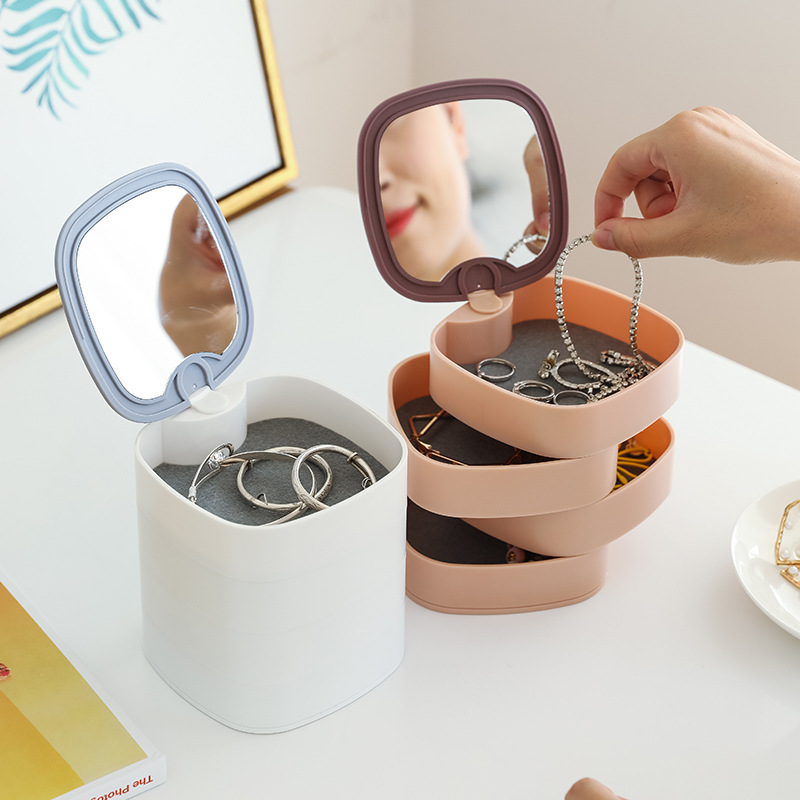 SUPO DEPOT - Hộp Đựng Trang Sức Để Bàn Có Gương 4 Tầng