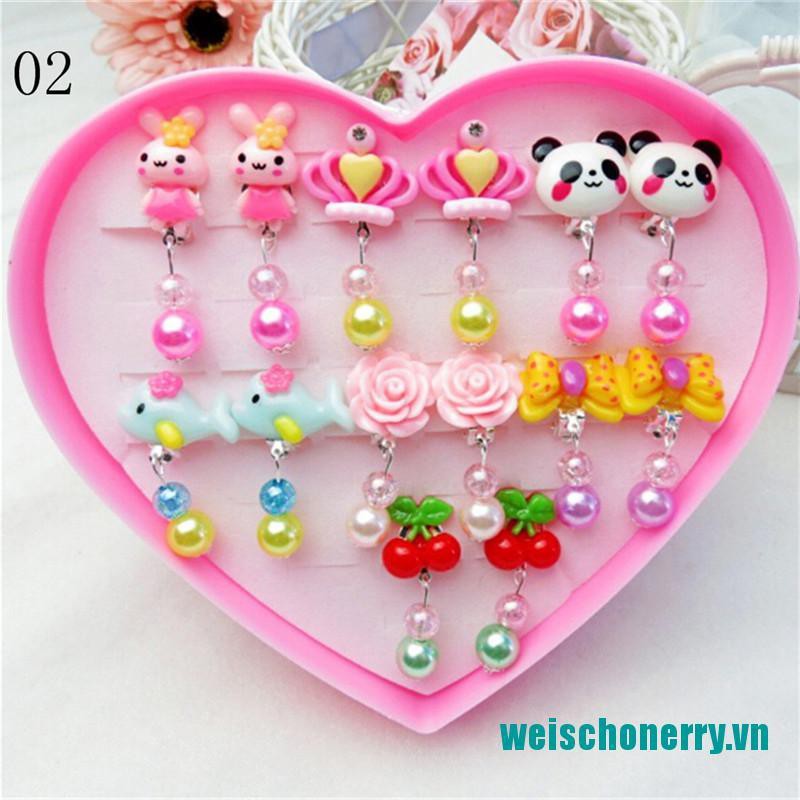 Weischoenrry◑Set 7 Đôi Khuyên Tai Acrylic Sáng Tạo Cho Bé