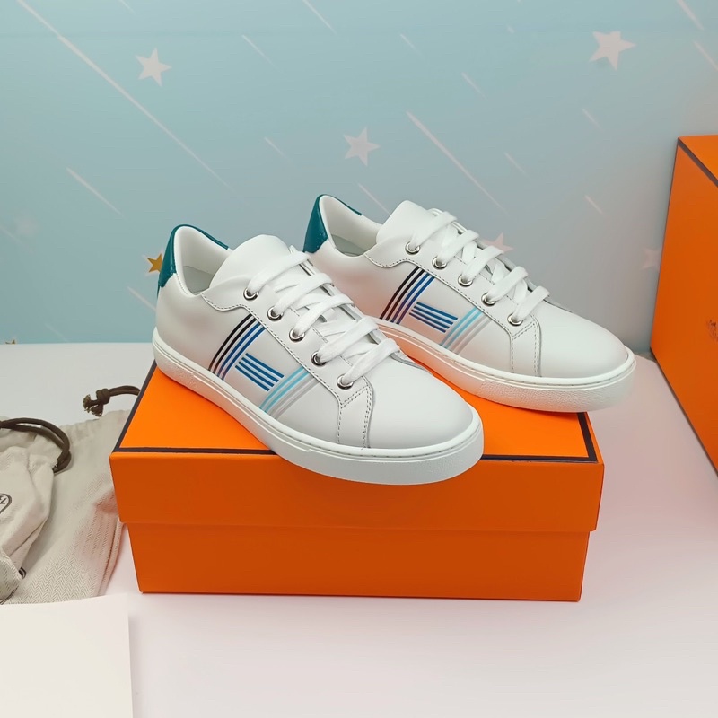 Giày thể thao trắng cao cấp cho nữ Hermes HM chất liệu da thật phần cạnh ngoài in chữ H nhiều màu