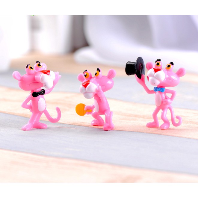 Combo 06 mô hình báo hồng Pink Panther trang trí tiểu cảnh, móc chìa khóa, DIY