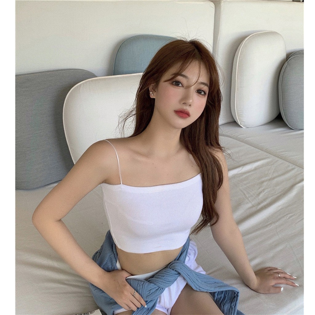 Áo hai dây sợi bún croptop CRA019 chất bo gân nhiều màu