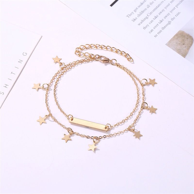 Trendy Female Simple Anklet Beach Fashion Double-layer Five-pointed Star Foot Chain Beach Foot Jewelry | BigBuy360 - bigbuy360.vn