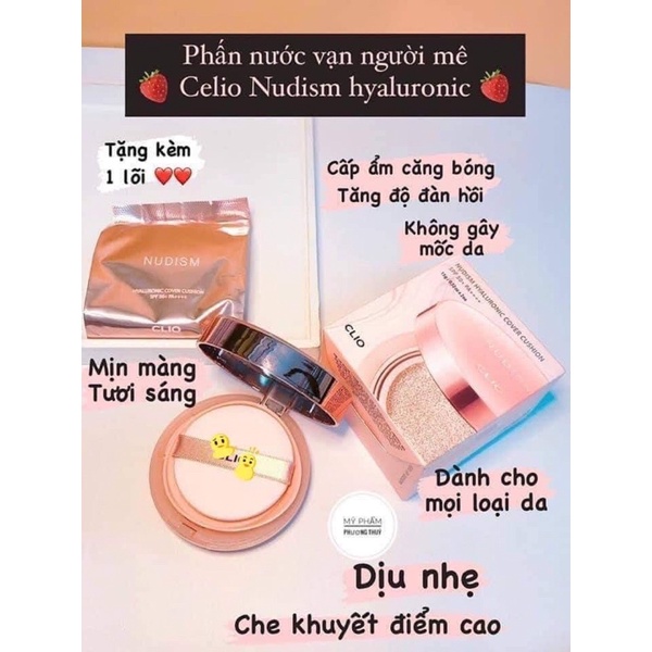 [Auth- Săn Sale] Phấn nước Clio Nudism Hyaluronic Cover Cushion -Kèm Lõi Refill